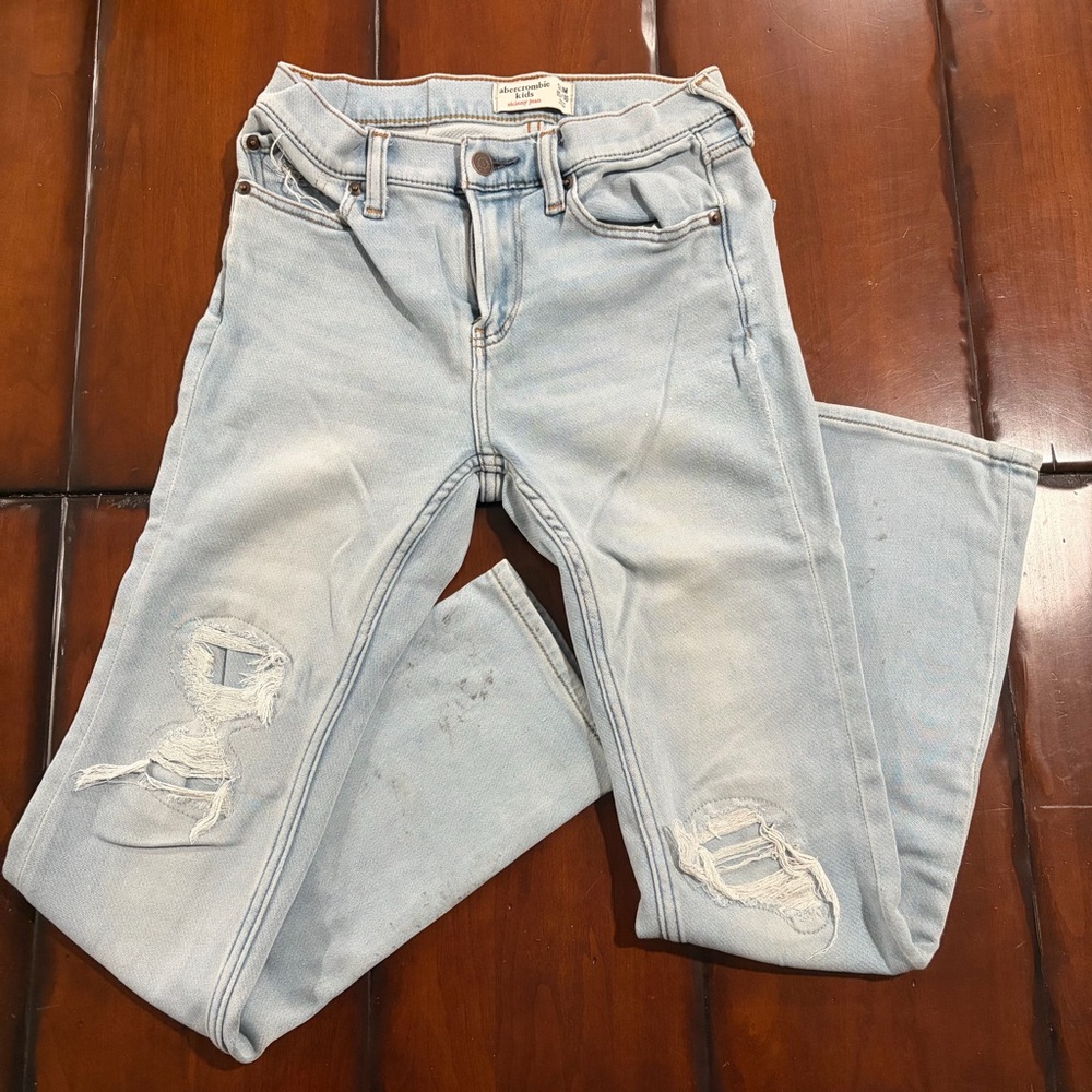 Abercrombie Kids light blue distressed skinny jeans